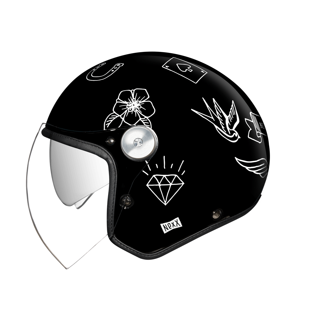 01G3001433012, Открытый мотошлем, NEXX, X.G30 TATTOO BLACK.WHITE